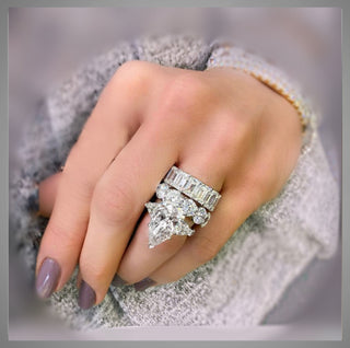 4.70 Carat Three Stone Pear Shaped Diamond Engagement Ring With Pear Diamond side Diamonds  By Chelsea Leigh and Company