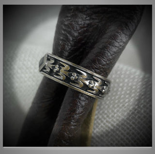 Men’s Wedding  Ring Distressed and Antiqued Gold with Diagonal set  Black Diamond 6.5 mm *** By Chelsea Leigh and Company