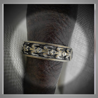 Men’s Wedding  Ring Distressed and Antiqued Gold with Diagonal set  Black Diamond 6.5 mm *** By Chelsea Leigh and Company