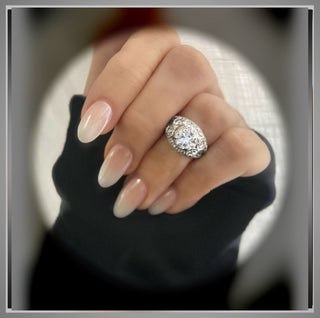 4.10 Carat Round  Diamond and Emerald Antique Vintage Style  Ring Platinum  *** By Chelsea Leigh and Company