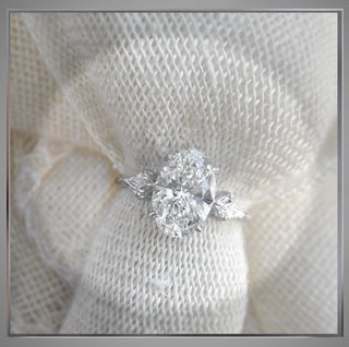 3.40 Carat Three Stone Oval Diamond Engagement Ring With Kite Diamond side Diamonds *** By Chelsea Leigh and Company