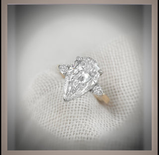 4.00 Carat  Pear Shaped Diamond Engagement Ring With Pear Diamond side Diamonds ***  By Chelsea Leigh and Company