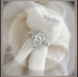 4.00 Carat  Pear Shaped Diamond Engagement Ring With Pear Diamond side Diamonds ***  By Chelsea Leigh and Company
