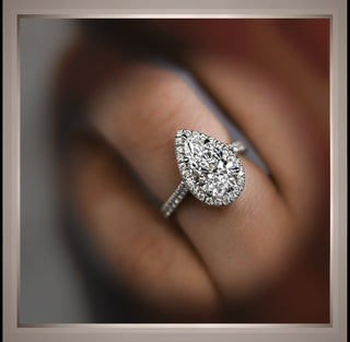 3.01 Ct Pear Halo  with Brilliant Cut Pear Diamond Engagement Ring VS2 *** By Chelsea Leigh and Company