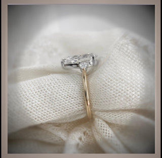 4.00 Carat  Pear Shaped Diamond Engagement Ring With Pear Diamond side Diamonds ***  By Chelsea Leigh and Company
