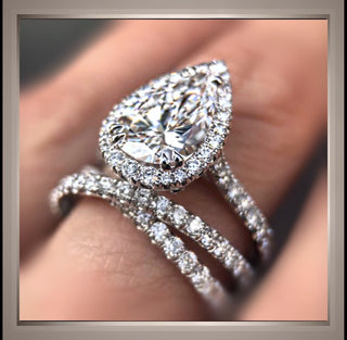 3.01 Ct Pear Halo  with Brilliant Cut Pear Diamond Engagement Ring VS2 *** By Chelsea Leigh and Company