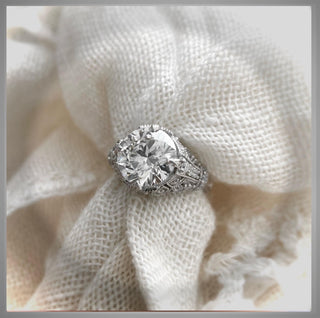 3.62 Ct Antique Edwardian Vintage Style  Hand Engraved Platinum Engagement Ring ***  By Chelsea Leigh and Company