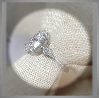 3.40 Carat Three Stone Oval Diamond Engagement Ring With Kite Diamond side Diamonds *** By Chelsea Leigh and Company
