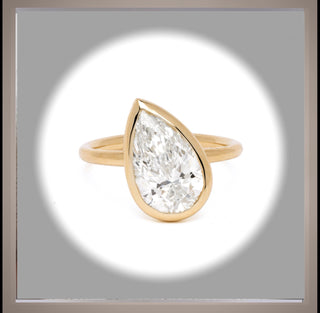 3.00 Ct  Pear Cut Diamond Bezel Set Solitaire Engagement Ring VS1 E  *IGI Certified  *** By Chelsea Leigh and Company