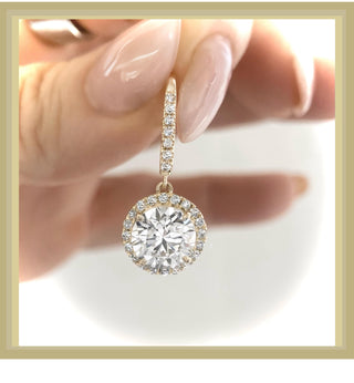5.00 Ct Round Diamond Halo Dangle Earrings 14K White or Yellow Gold * Wedding Bridal Earring * Special Occasion*  By Chelsea Leigh and Compa