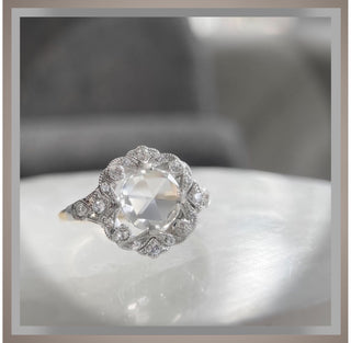 On SALE ***1.75 Ct. Antique Style Rose Cut Edwardian / Belle Époque Gold and Platinum Ring  *** By Chelsea Leigh and Company