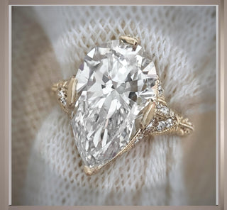 3.50 Ct Pear cut Diamond Edwardian Antique Vintage Style Engagement Ring *** 14K Yellow Gold *** By Chelsea Leigh and Company