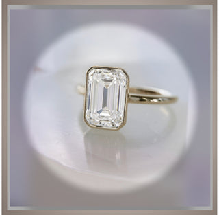 3.00 Ct Emerald Cut Diamond Bezel Set Solitaire Engagement Ring VS1 F  *IGI Certified  *** By Chelsea Leigh and Company