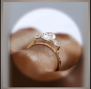 4.00 Carat  Pear Shaped Diamond Engagement Ring With Pear Diamond side Diamonds ***  By Chelsea Leigh and Company