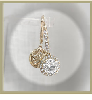 5.00 Ct Round Diamond Halo Dangle Earrings 14K White or Yellow Gold * Wedding Bridal Earring * Special Occasion*  By Chelsea Leigh and Compa