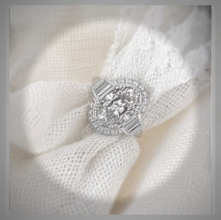 ON SALE *** 4.00 Ct Art Deco Antique Vintage Style Oval Diamond Halo  Engagement Ring Circa 1935 Style  *** By Chelsea Leigh and Company