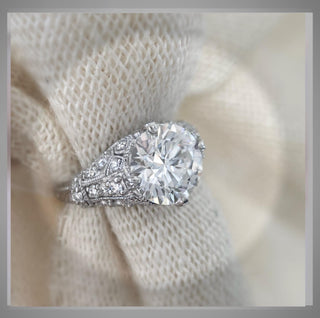 3.62 Ct Antique Edwardian Vintage Style  Hand Engraved Platinum Engagement Ring ***  By Chelsea Leigh and Company