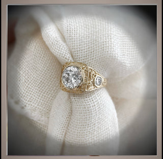 Price REDUCED *** 3.50 Ct  Brilliant Cut Round Diamond  Vintage Style Ring  *** Signet Ring*** By Chelsea Leigh and Company