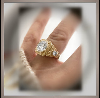 Price REDUCED *** 3.50 Ct  Brilliant Cut Round Diamond  Vintage Style Ring  *** Signet Ring*** By Chelsea Leigh and Company