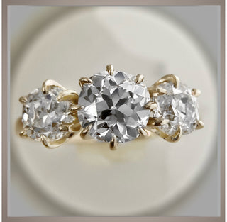3 Carat Old Mine/Old European Cut 3 Stone Antique Vintage Style  Diamond Ring OMC & OEC  *** By Chelsea Leigh and Company