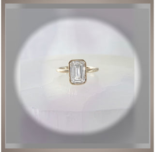 3.00 Ct Emerald Cut Diamond Bezel Set Solitaire Engagement Ring VS1 F  *IGI Certified  *** By Chelsea Leigh and Company