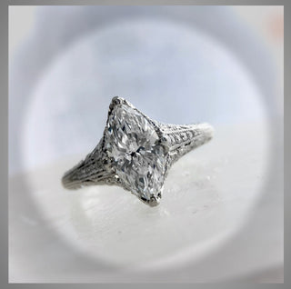 2.50 Ct Edwardian Antique Vintage Style  Marquise Diamond Engagement Ring and Band  14K WG *** By Chelsea Leigh and Company