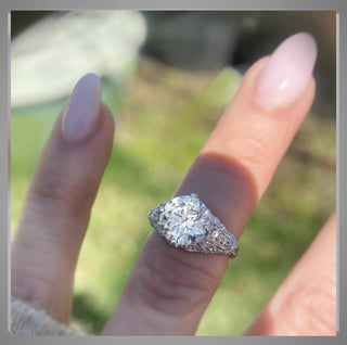 3.62 Ct Antique Edwardian Vintage Style  Hand Engraved Platinum Engagement Ring ***  By Chelsea Leigh and Company