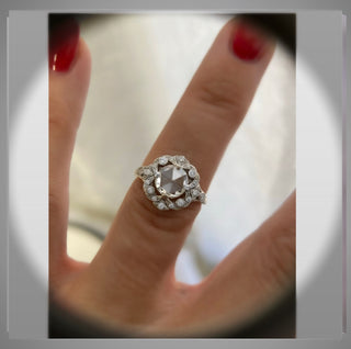 On SALE ***1.75 Ct. Antique Style Rose Cut Edwardian / Belle Époque Gold and Platinum Ring  *** By Chelsea Leigh and Company