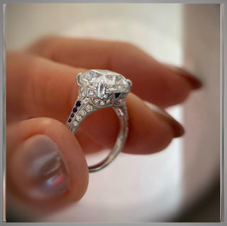 New*** 3.65 Carat Cushion  Diamond and Sapphire Antique Vintage Style  Ring in  Platinum  *** By Chelsea Leigh and Company