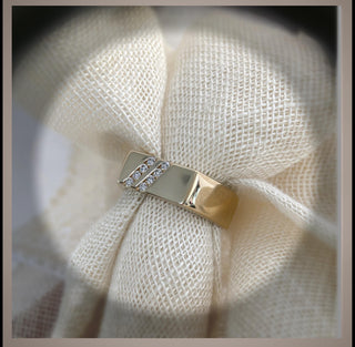 Men’s FLAT TOP 8mm Wedding  Ring with Diagonal set Diamonds  14K  *** By Chelsea Leigh and Company