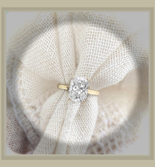 3.60 Carat Cushion Cut Diamond  Flat Solitaire Engagement Ring with Hidden Pave Sides  & Underhalo *** By Chelsea Leigh and Company