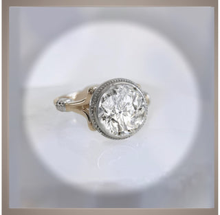 On Sale***3.00  Ct. Bezel  Round Diamond Engagement Ring 14KYG & Platinum  *** By Chelsea Leigh and Company