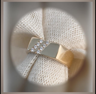 Men’s FLAT TOP 8mm Wedding  Ring with Diagonal set Diamonds  14K  *** By Chelsea Leigh and Company