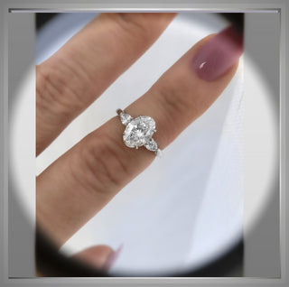 1.70 Carat Three Stone Oval Diamond Engagement Ring With Pear Diamond side Diamonds   VS1 E *** By Chelsea Leigh and Company