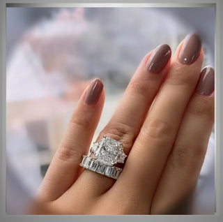 On SALE***6.20 Ct Radiant Cut Diamond Engagement Ring with Trapezoids ***By Chelsea Leigh and Company