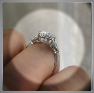 3.40 Carat Three Stone Oval Diamond Engagement Ring With Kite Diamond side Diamonds *** By Chelsea Leigh and Company