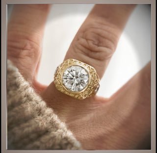 Price REDUCED *** 3.50 Ct  Brilliant Cut Round Diamond  Vintage Style Ring  *** Signet Ring*** By Chelsea Leigh and Company