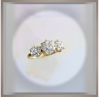3 Carat Old Mine/Old European Cut 3 Stone Antique Vintage Style  Diamond Ring OMC & OEC  *** By Chelsea Leigh and Company
