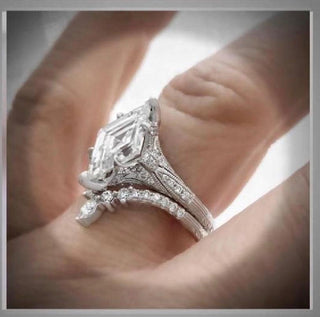 2.50 Ct Edwardian Antique Vintage Style  Marquise Diamond Engagement Ring and Band  14K WG *** By Chelsea Leigh and Company