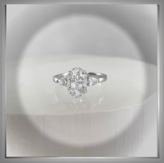 1.70 Carat Three Stone Oval Diamond Engagement Ring With Pear Diamond side Diamonds   VS1 E *** By Chelsea Leigh and Company