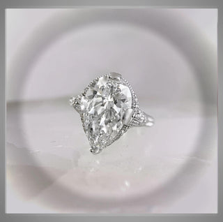 4.50 Ct Pear cut Diamond Edwardian Antique  Vintage Style Engagement Ring Platinum *** By Chelsea Leigh and Company