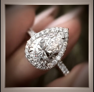 3.01 Ct Pear Halo  with Brilliant Cut Pear Diamond Engagement Ring VS2 *** By Chelsea Leigh and Company