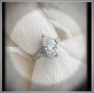 QUICK SHIP *** 2.60 Ct Pear cut Diamond Edwardian Vintage  Style Engagement Ring VS1 Platinum *** By Chelsea Leigh and Company