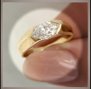 1.00 Ct Marquise Cut Diamond East West Bezel Set Solitaire Engagement Ring   *IGI Certified  *** By Chelsea Leigh and Company