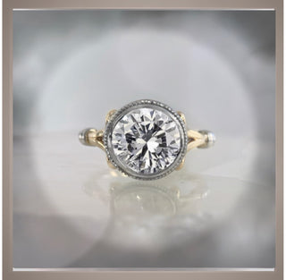 On Sale***3.00  Ct. Bezel  Round Diamond Engagement Ring 14KYG & Platinum  *** By Chelsea Leigh and Company