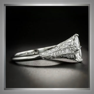 2.50 Ct Edwardian Antique Vintage Style  Marquise Diamond Engagement Ring and Band  14K WG *** By Chelsea Leigh and Company