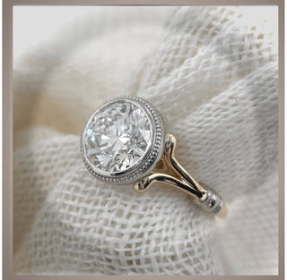 On Sale Today***3.00 Ct. Bezel Round Diamond Engagement Ring VS1  14KYG & Platinum Center By Chelsea Leigh and Company