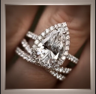 3.01 Ct Pear Halo  with Brilliant Cut Pear Diamond Engagement Ring VS2 *** By Chelsea Leigh and Company