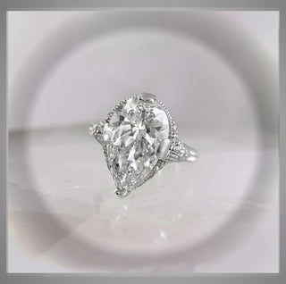 4.50 Ct Pear cut Diamond Edwardian Antique  Vintage Style Engagement Ring Platinum *** By Chelsea Leigh and Company