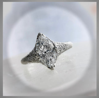 1.50 Ct Edwardian Antique Vintage Style  Marquise Diamond Engagement Ring  *** By Chelsea Leigh and Company